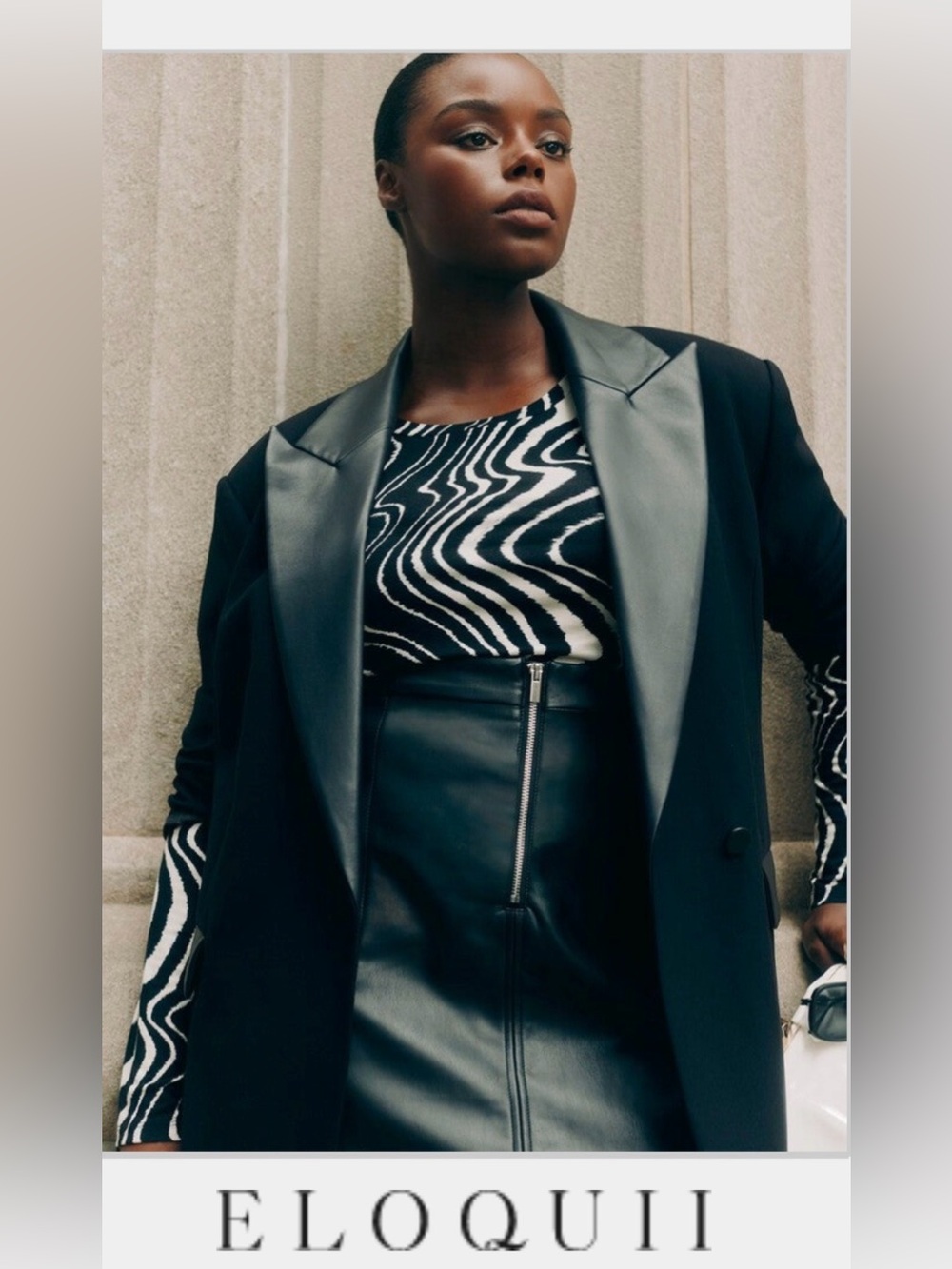 Eloquii Monochrome Wave Pattern Top